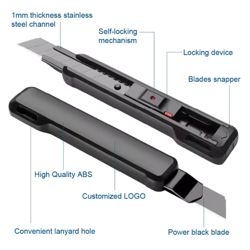 18 mm profesyonel Maket Bıçağı Ağır Hizmet Tipi Emniyet Kilitli ve Yedek Bıçaklı