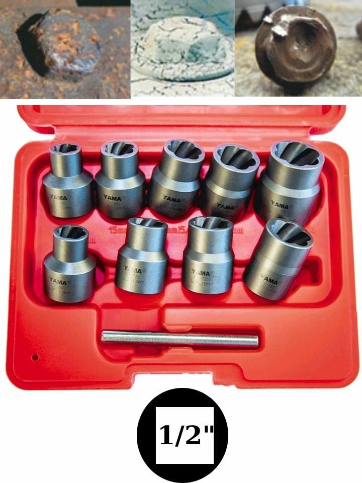 9 Parça Yıpranmış Cıvata Bozuk Somun Sökme Lokma Seti 1/2'' YAHBLS1209