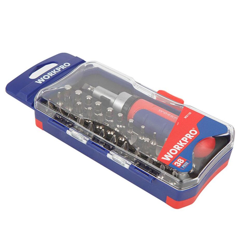 WORKPRO WP200517 38 Parça Profesyonel CR-V Cırcırlı Bits Tornavida Seti