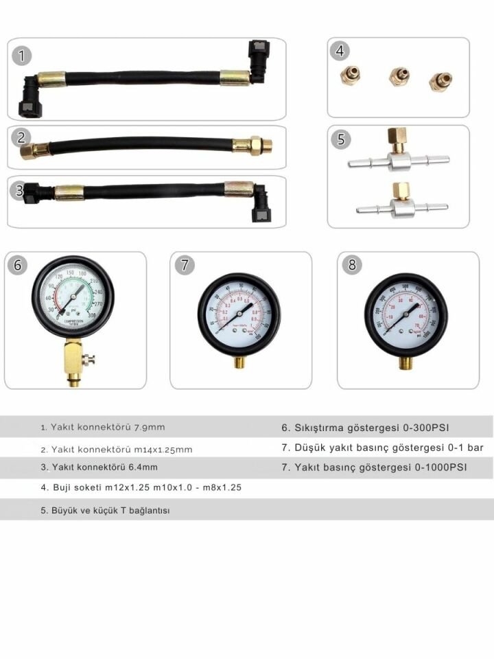 Motosiklet Benzin Sıkıştırma Testi Sıkıştırma Test Cihazı ve Yakıt Basıncı Benzin Basınç Göstergesi Benzin Basınç Test Cihazı NT0135