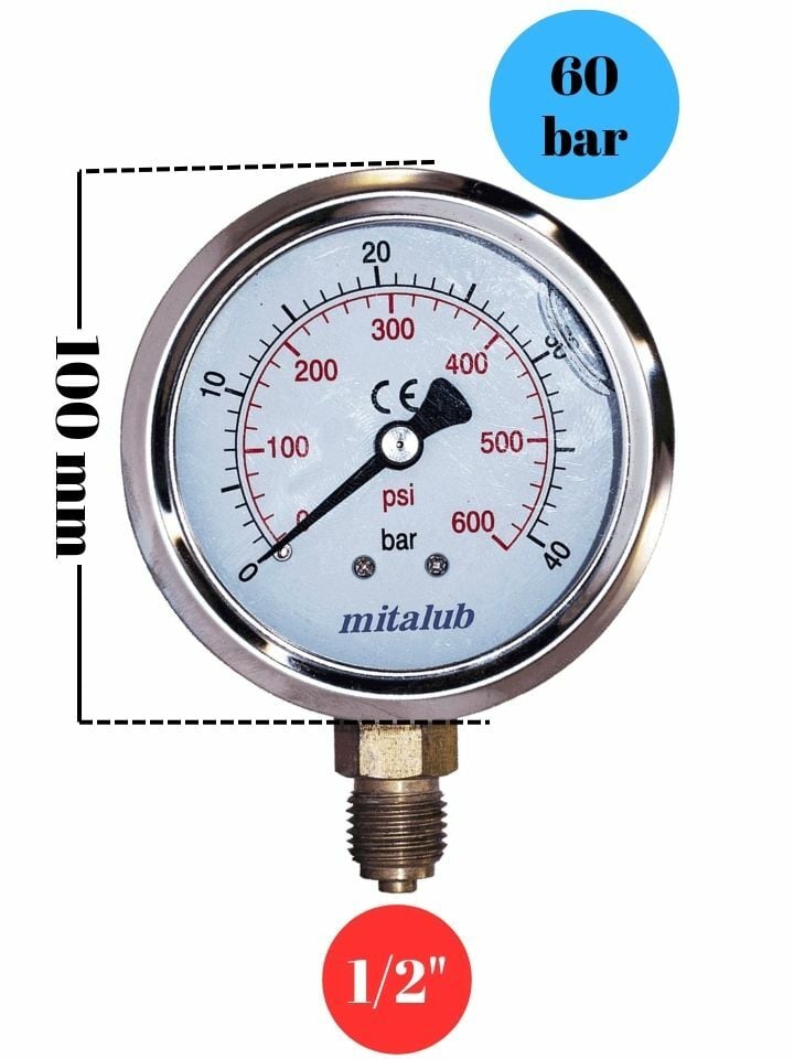 60 Bar Gliserinli Paslanmaz Alttan Çıkışlı Manometre MIGP1060B