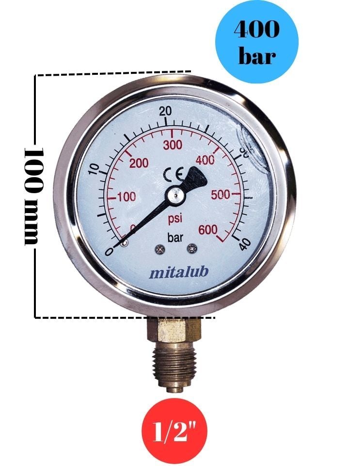 400 Bar Gliserinli Paslanmaz Alttan Çıkışlı Manometre MIGP10400B