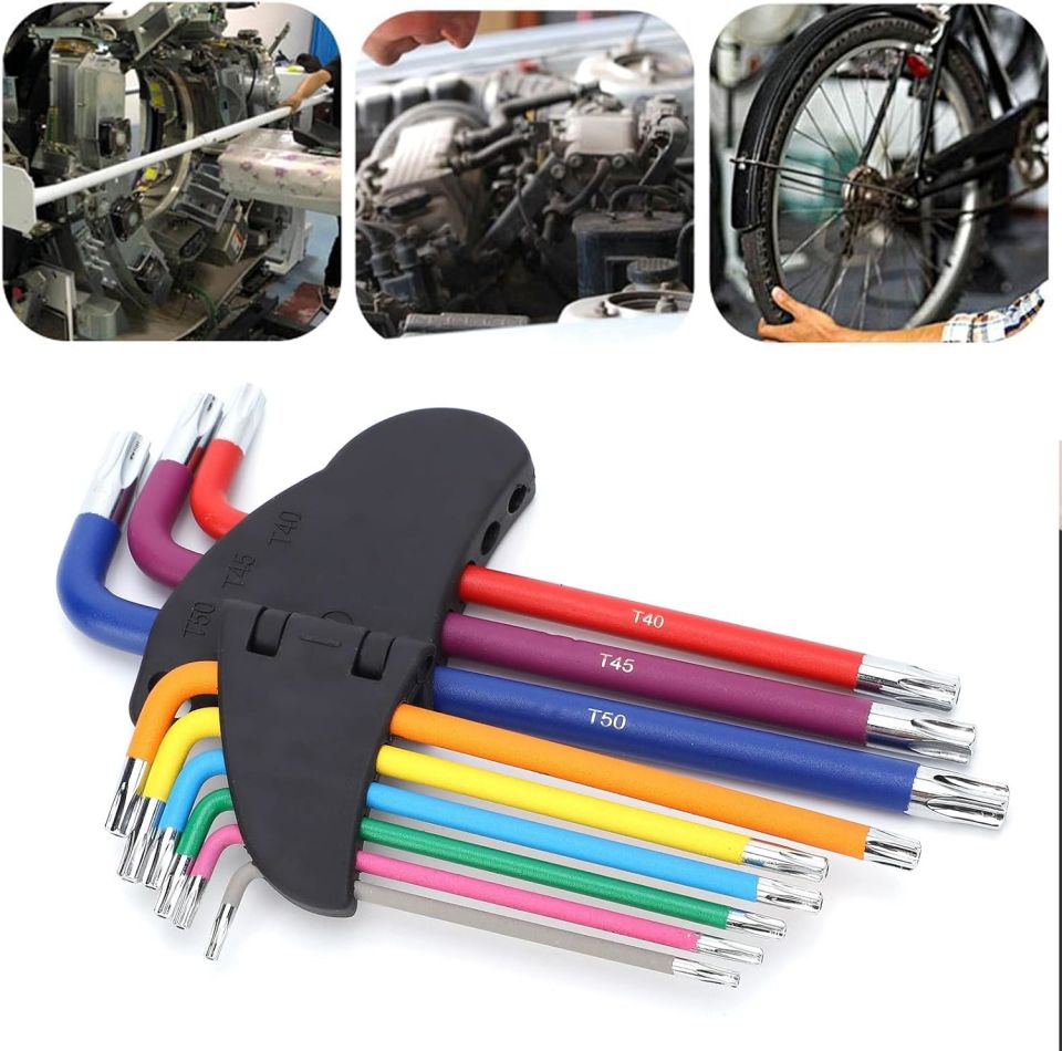 9 Parça Renkli Delikli L Torx Seti Kısa Boy (T10 - T15 - T20 - T25 - T27 - T30 - T40 - T45 - T50)
