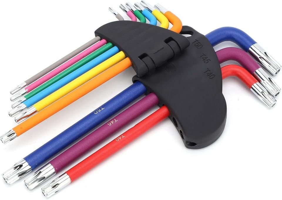 9 Parça Renkli Delikli L Torx Seti Kısa Boy (T10 - T15 - T20 - T25 - T27 - T30 - T40 - T45 - T50)