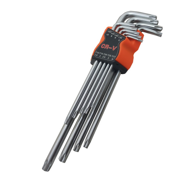9 Parça Delikli Torx Allen Seti Uzun Boy T10 - T15 - T20 - T25 - T27 - T30 - T40 - T45 - T50