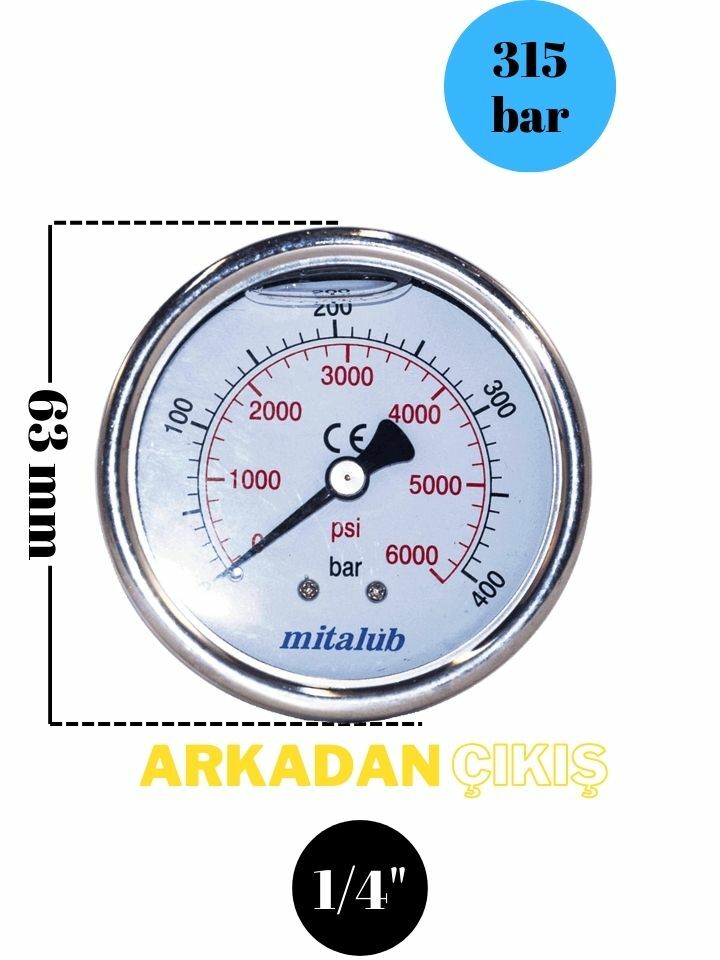 315 Bar Bourbon Tüp Arkadan Çıkışlı Manometre MIGPJ63315R