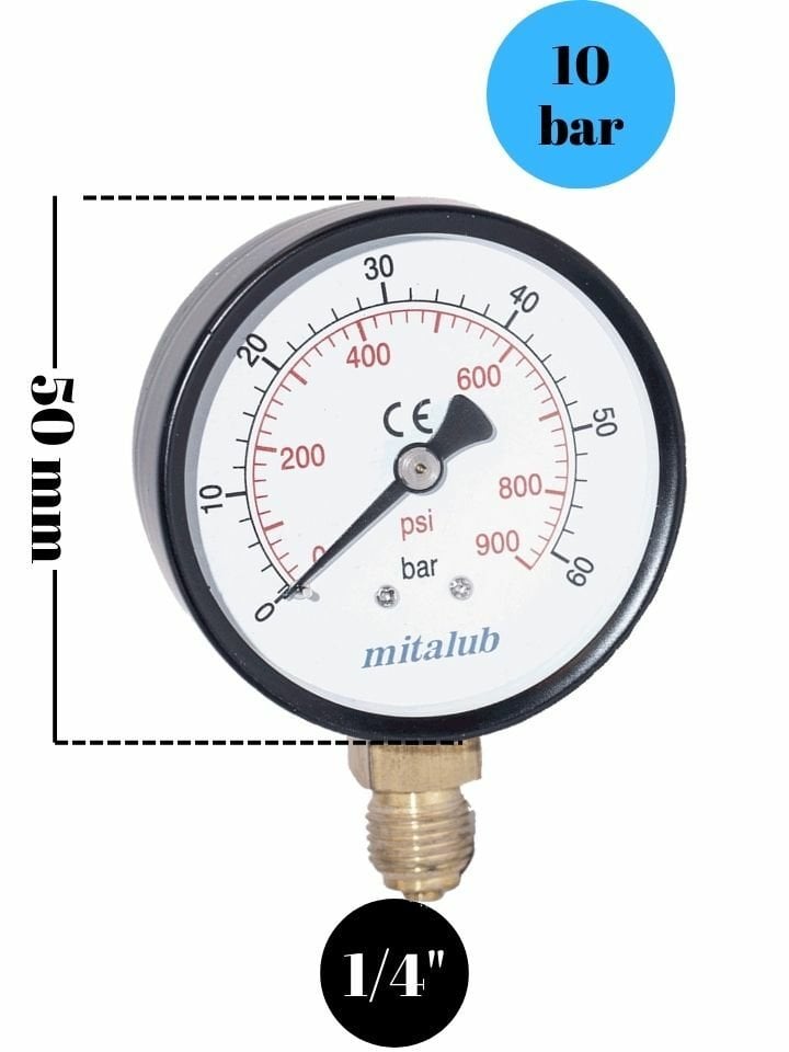 10 Bar Metal Gövde Alttan Çıkışlı Manometre MIM5010MB