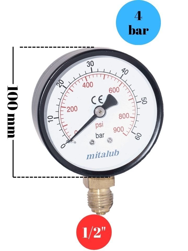 4 Bar Metal Gövde Alttan Çıkışlı Manometre MIM1004MB