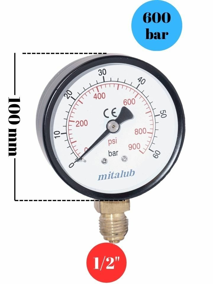 600 Bar Metal Gövde Alttan Çıkışlı Manometre MIM10600MB