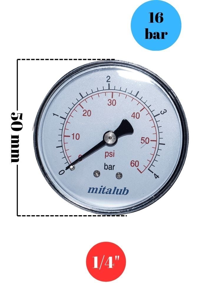 16 Bar Metal Gövde Arkadan Çıkışlı Manometre MIM5016MR