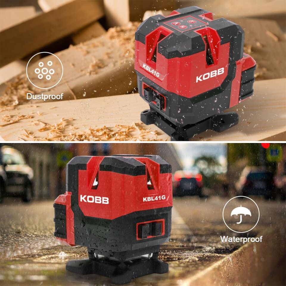 KOBB KBL41GTP 30M 4x90⁰/1x360⁰ Otomatik Hizalamalı Li-ion Çift Akü Profesyonel Yeşil Çizgi Lazer Distomat + Tripod