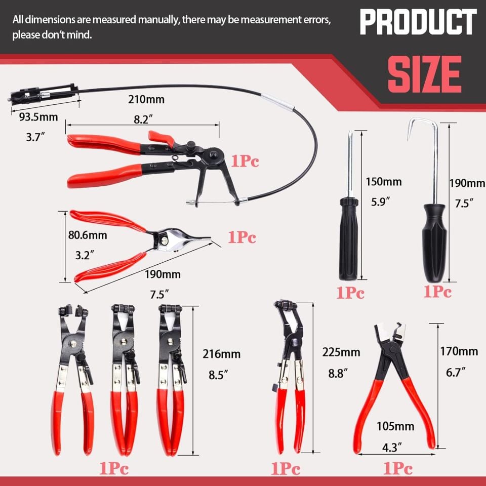 9 Parça Hortum Kelepçe Pense Seti