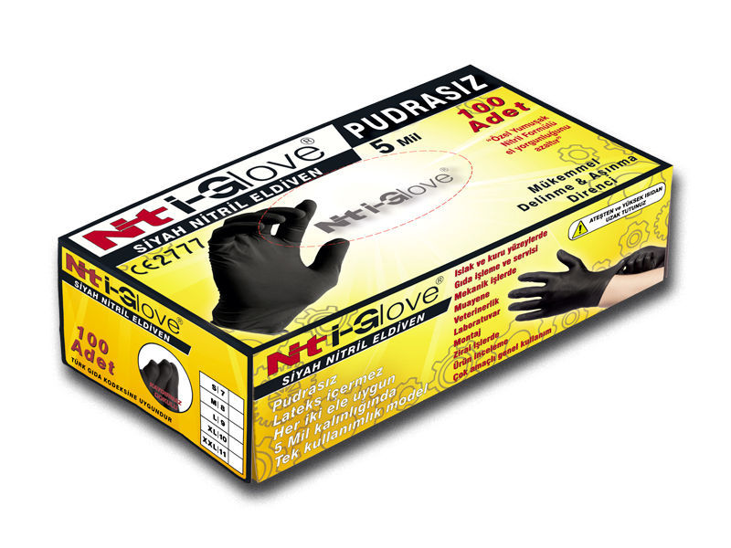 100 Lü Çok Amaçlı Pudrasız Nitril Eldiven Siyah L Beden