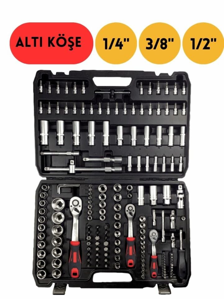 1/4'' - 3/8'' - 1/2'' Altı Köşe 173 Parça Lokma Anahtar Takımı NCSET173