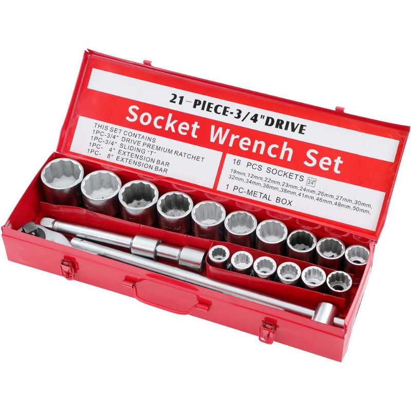 3/4'' Ağır Lokma Takımı 12 Köşeli Yıldız 21 Parça Krom Vanadyum Çelik