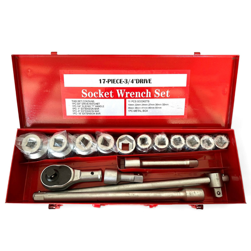 3/4'' Ağır Lokma Takımı 6 Köşeli 17 Parça Krom Vanadyum Çelik