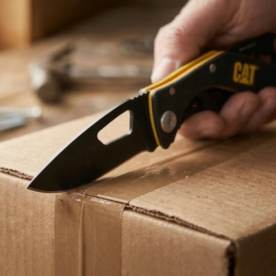 CAT DA980267 Kemer Askı Kancalı Şişe Açacaklı Katlanabilir 16CM Paslanmaz Çelik Siyah Kamp Çakısı