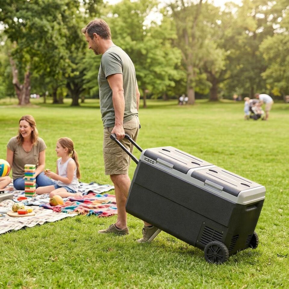 ICECO MCD95D 12/24V 95 Litre Kompresörlü Çift Bölmeli Tekerlekli Outdoor Oto Buzdolabı/Dondurucu