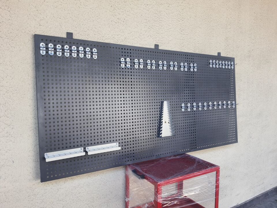 2 Metre Delikli Metal Takım Asma Panosu Antrasit Gri