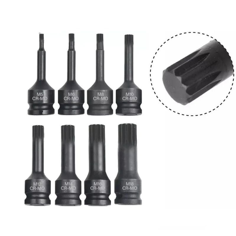 8 Parça 1/2'' Havalı M Tipi Fare Diş Lokma Seti (M5-M6-M8-M10-M12-M14-M16-M18)