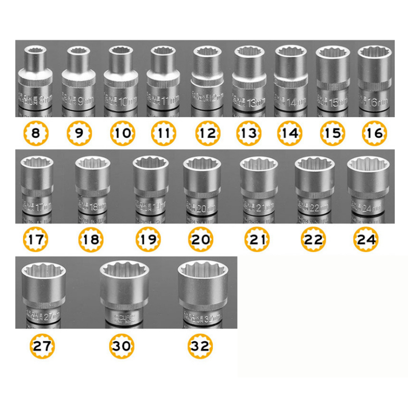 1/2 Yıldız Lokma Takımı 12 Köşeli (8-9-10-11-12-13-14-15-16-17-18-19-20-21-22-24-27-30-32 mm)
