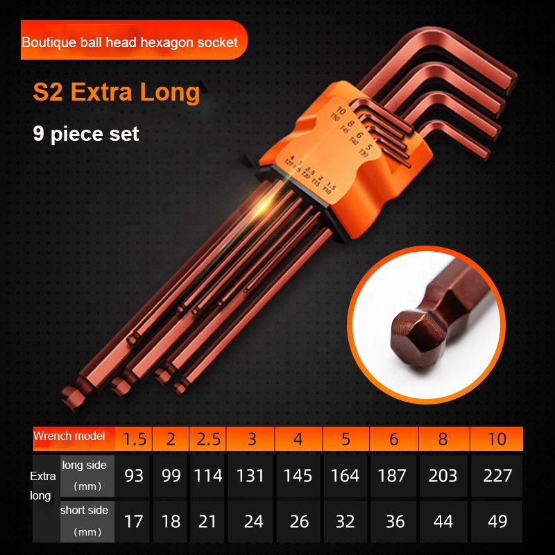 Top Başlı L Allen Seti Uzun Boy 9 Parça (1.5 - 2 - 2.5 - 3 - 4 - 5 - 6 - 8 - 10)