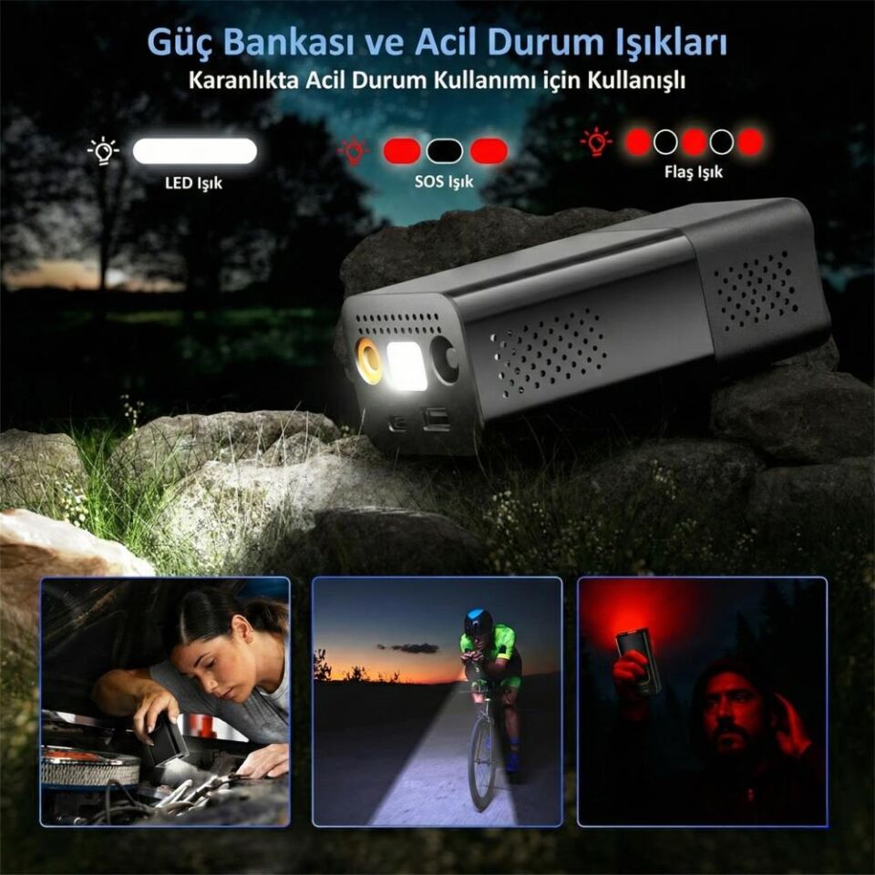 KOBB KB412 Li-ion Şarjlı 150 PSI Dijital Göstergeli Akıllı Lastik Şişirme Pompası+ Powerbank + SOS + Led Lamba
