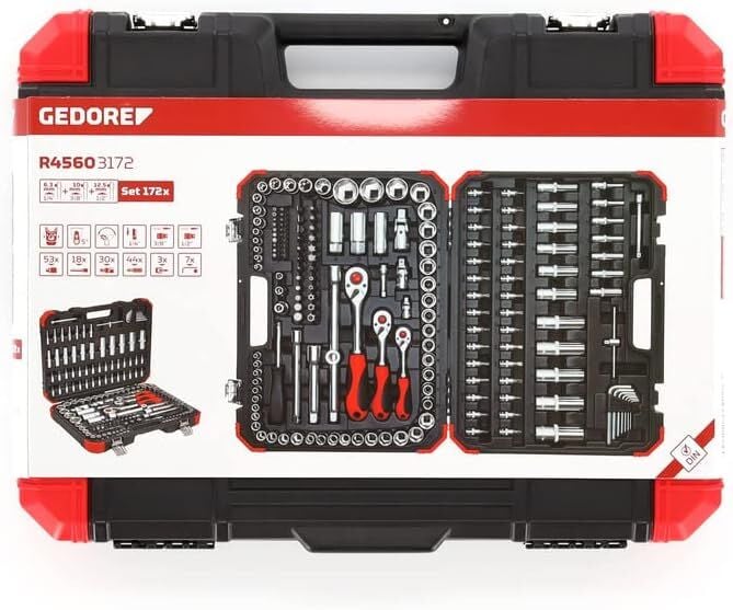 GEDORE 172 Parça 1/4 + 3/8 + 1/2 Profesyonel Lokma Takımı (Orjinal Alman Malı)