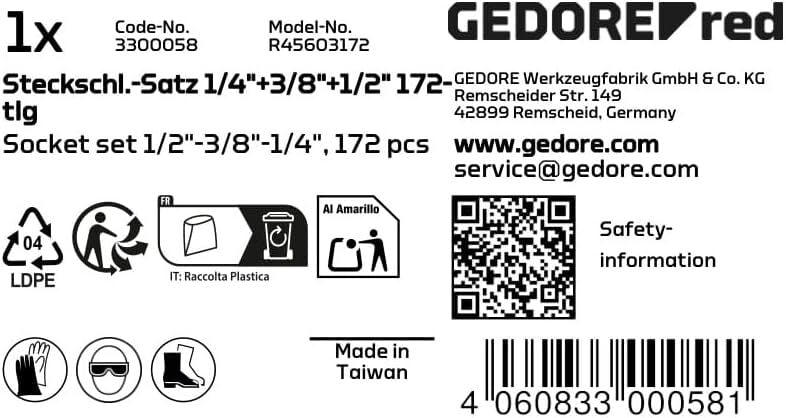 GEDORE 172 Parça 1/4 + 3/8 + 1/2 Profesyonel Lokma Takımı (Orjinal Alman Malı)