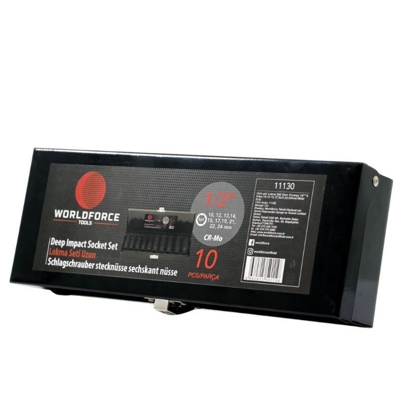10 parça 1/2'' 6 Köşe Uzun Lokma Seti (10,12- 15, 17, 19, 21, 22, 24 mm) 11130