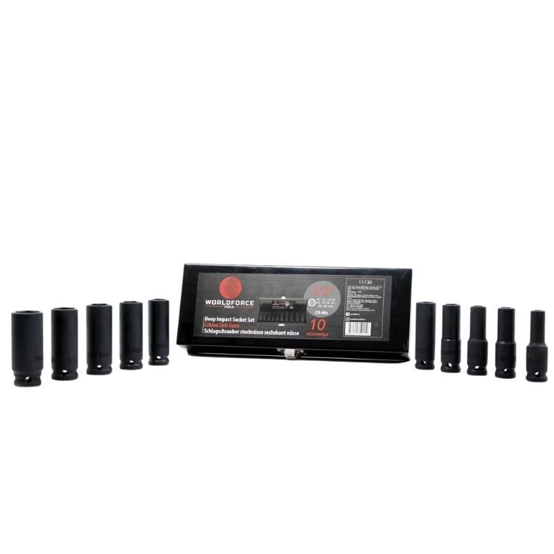 10 parça 1/2'' 6 Köşe Uzun Lokma Seti (10,12- 15, 17, 19, 21, 22, 24 mm) 11130