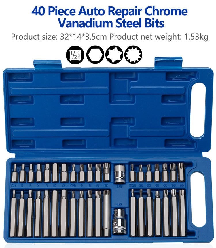 40 Parça Bits Uç Seti Torx Allen ve Spline (Fare Diş) (Cr-v Çelik Malzeme)