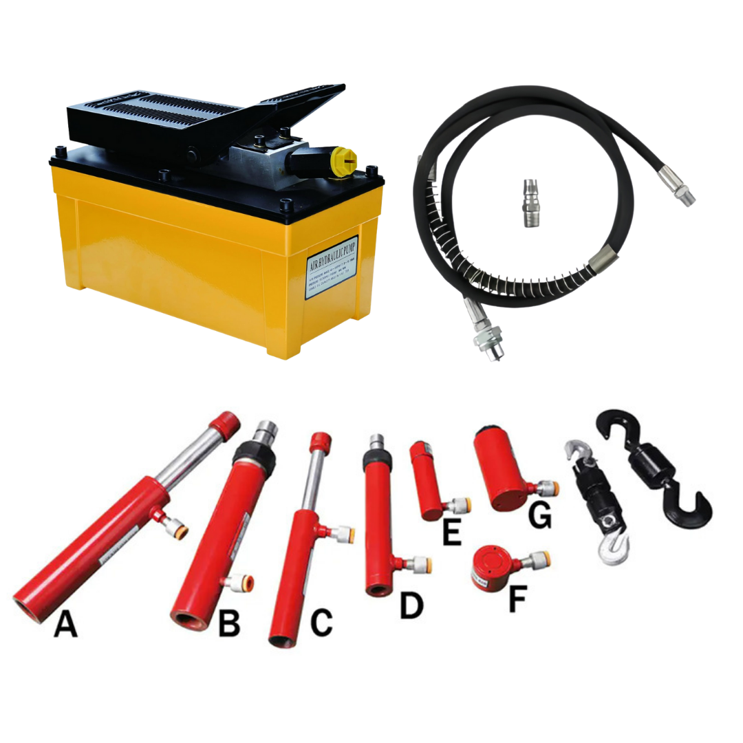 Oto Şase Kaporta İttirme ve Çektirme Seti Hidropnömatik Pompa + Hortum + 7 Parça İttirme Çektirme Seti