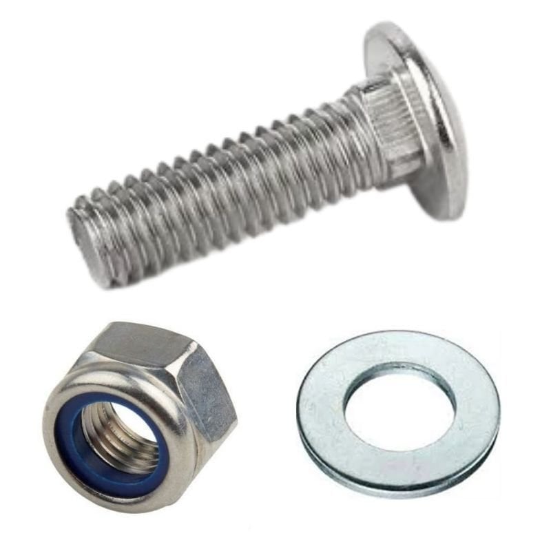 M10x45 Dibi Dört Köşe Mantar Başlı Cıvata ve M10 Fiberli Somun ve M10 Pul (Set Halinde)