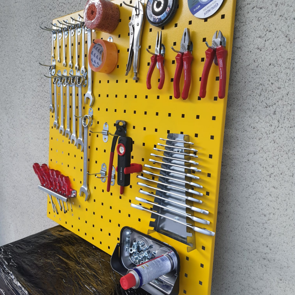 90 cm Metal Askı Panosu ve Kanca + Tornavidalık + Anahtarlık Seti (SARI RENK)