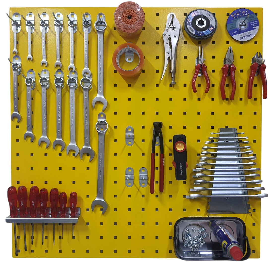 90 cm Metal Askı Panosu ve Kanca + Tornavidalık + Anahtarlık Seti (SARI RENK)