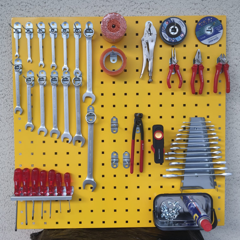 90 cm Metal Askı Panosu ve Kanca + Tornavidalık + Anahtarlık Seti (SARI RENK)