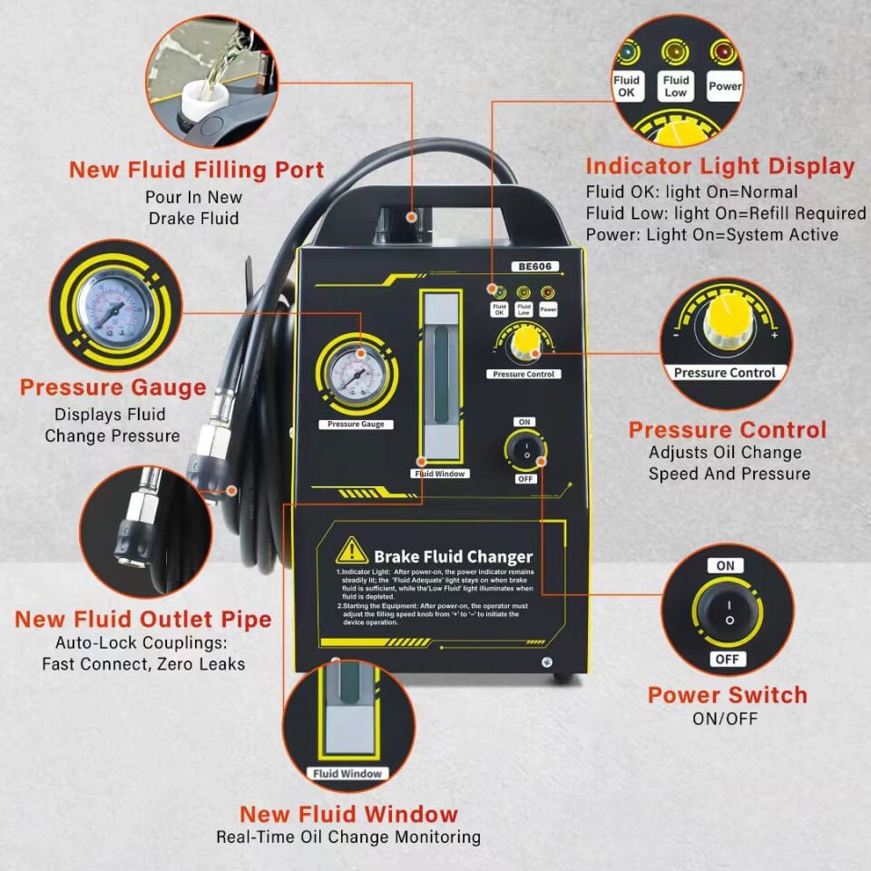 220v Fren Hidrolik Yağı Değişim Cihazı ve 16 Parça Kapak Seti