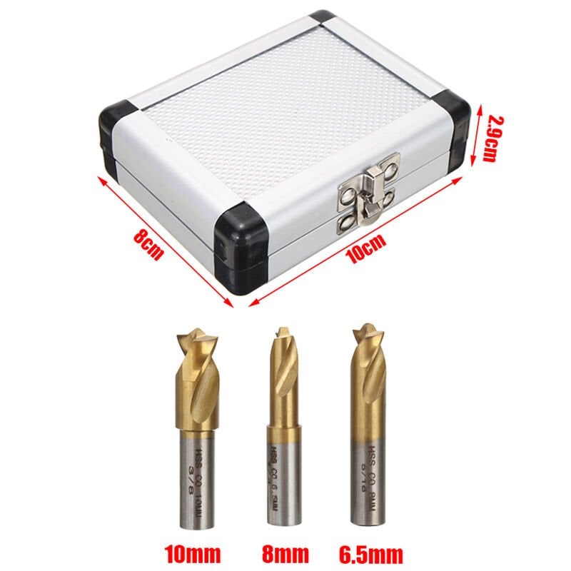 3 Parça 6.5mm 8mm 10mm HSS Kobalt Punta Çürütme Ucu Seti (Titanyum Kaplama)