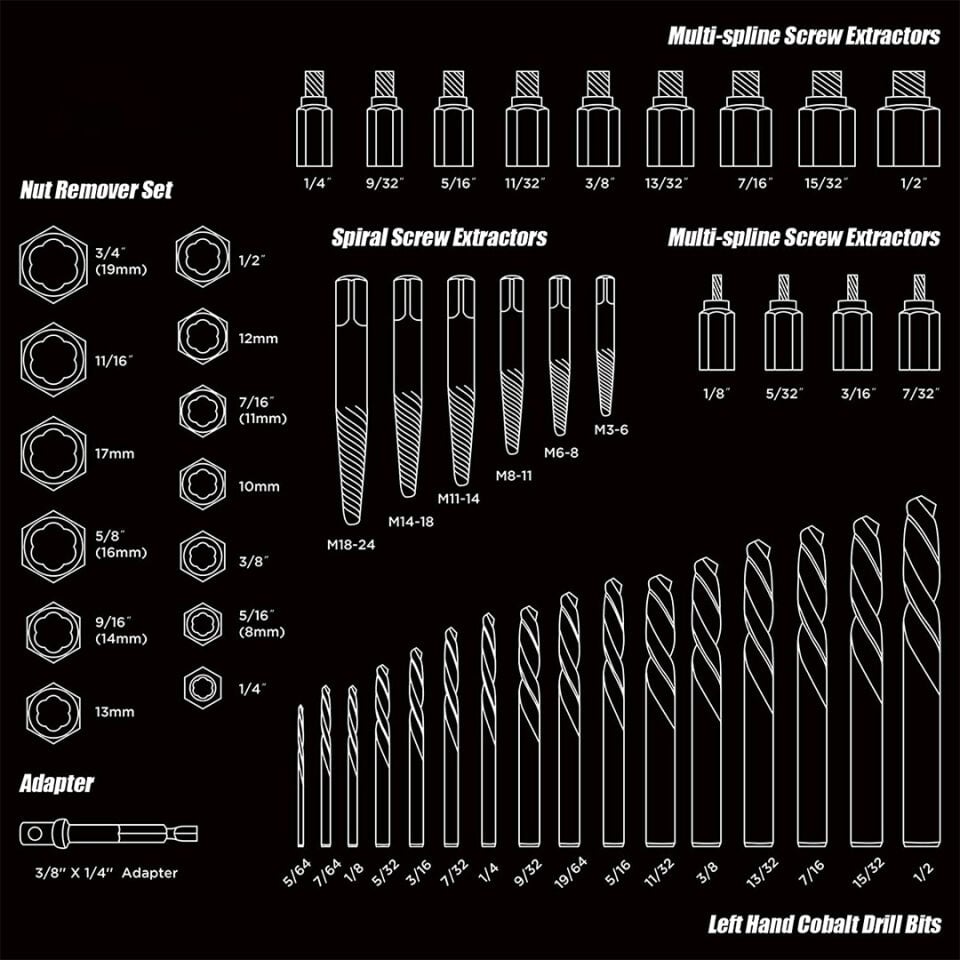 49 Parça Yalama Somun ve Bozuk Cıvata Sökme Seti