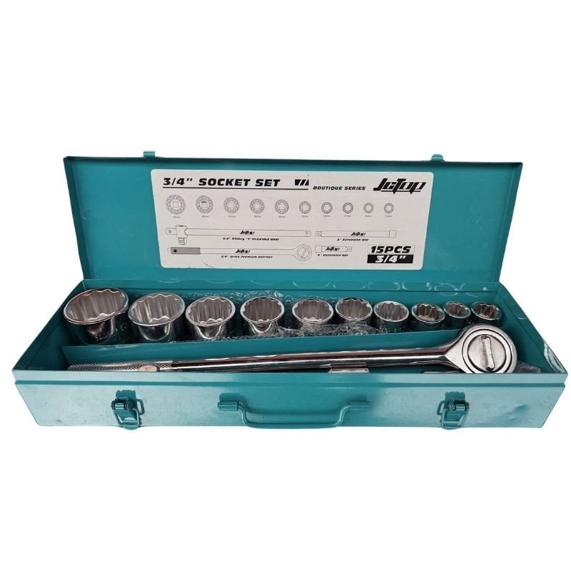 3/4'' Ağır Lokma Takımı 12 Köşeli Yıldız 15 Parça Krom Vanadyum Çelik