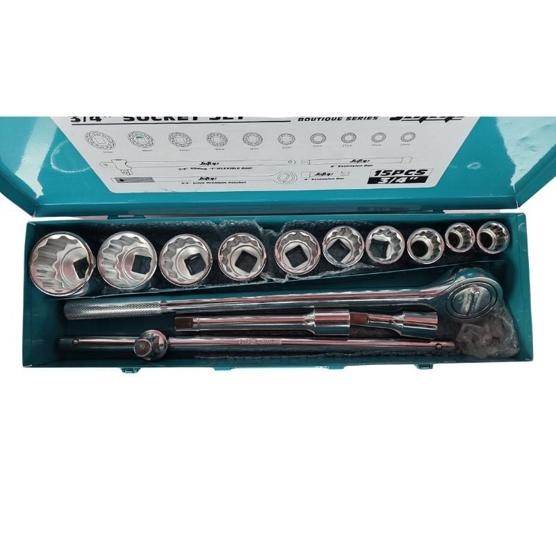 3/4'' Ağır Lokma Takımı 12 Köşeli Yıldız 15 Parça Krom Vanadyum Çelik