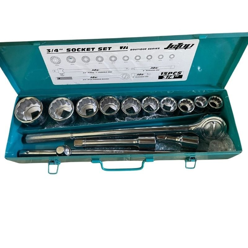 3/4'' Ağır Lokma Takımı 12 Köşeli Yıldız 15 Parça Krom Vanadyum Çelik