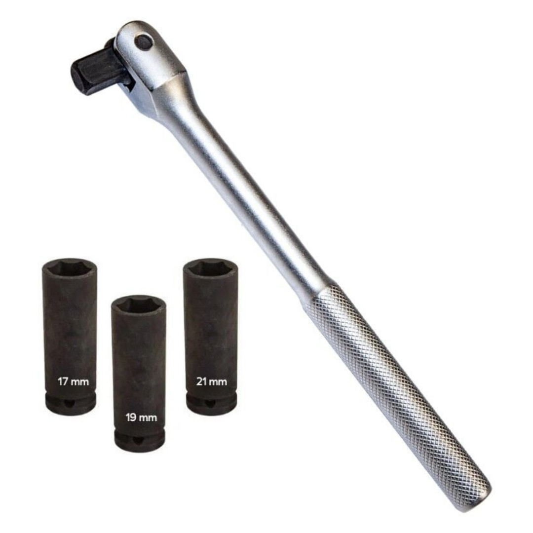 4 Parça 380 mm Lastik Bijon Anahtarı 17mm 19mm 21mm Lokmalı (Mafsallı Lokma Kollu)