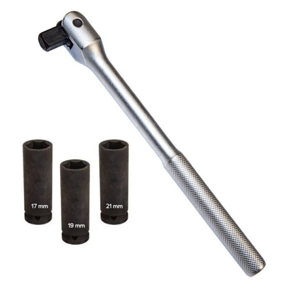 4 Parça 380 mm Lastik Bijon Anahtarı 17mm 19mm 21mm Lokmalı (Mafsallı Lokma Kollu)