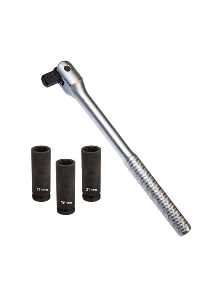 4 Parça 380 mm Lastik Bijon Anahtarı 17mm 19mm 21mm Lokmalı (Mafsallı Lokma Kollu)