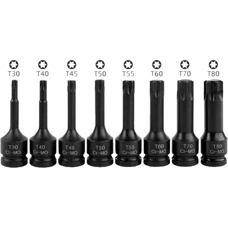 8 Parça 1/2 Havalı Darbeli Torx Lokma Seti (T30-T40-T45-T50-T55-T60-T70-T80)