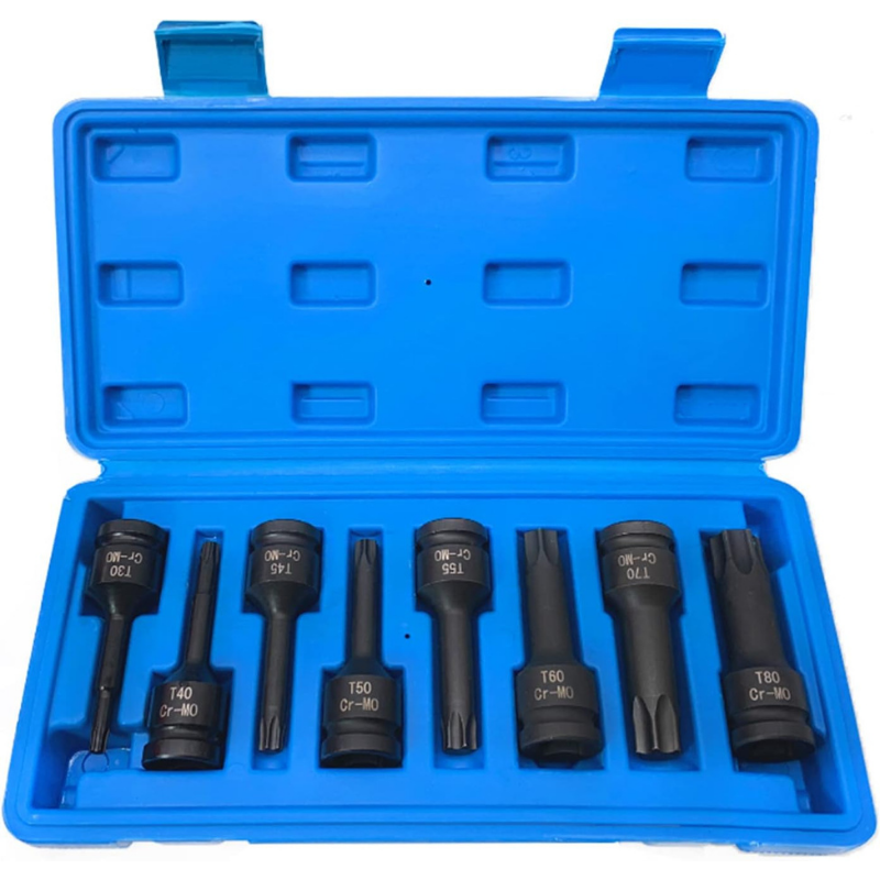 8 Parça 1/2 Havalı Darbeli Torx Lokma Seti (T30-T40-T45-T50-T55-T60-T70-T80)