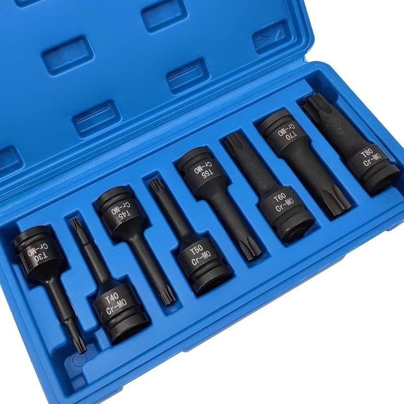 8 Parça 1/2 Havalı Darbeli Torx Lokma Seti (T30-T40-T45-T50-T55-T60-T70-T80)