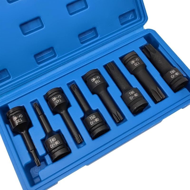 8 Parça 1/2 Havalı Darbeli Torx Lokma Seti (T30-T40-T45-T50-T55-T60-T70-T80)